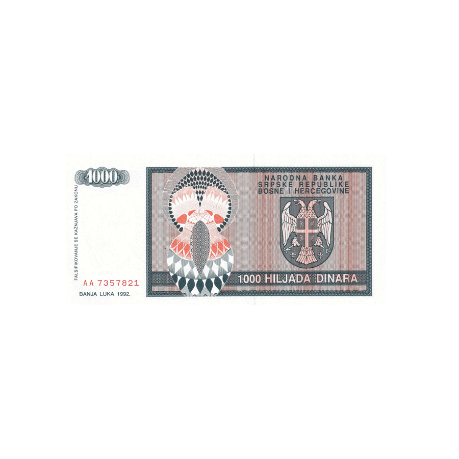 Bosnie-Herzégovine - Billet de 10000 Dinars - 1992