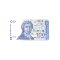 Croatie - Billet de 1 000 Dinar - 1991