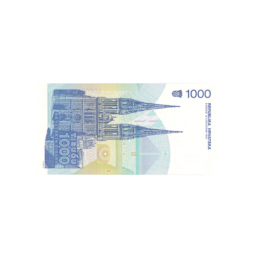 Croatie - Billet de 1 000 Dinar - 1991