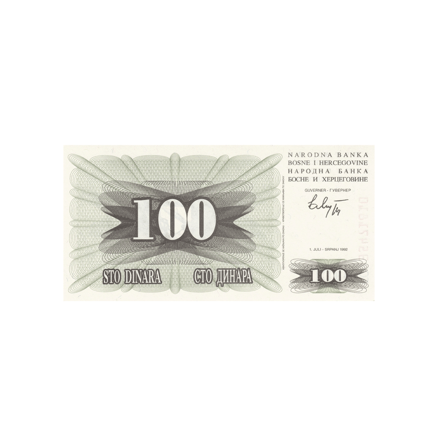 Bosnie-Herzégovine - Billet de 100 Dinars - 1992