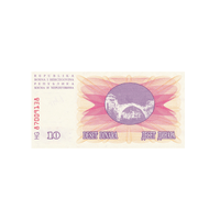 Bosnie-Herzégovine - Billet de 10 Dinars - Juli Srpanj 1992