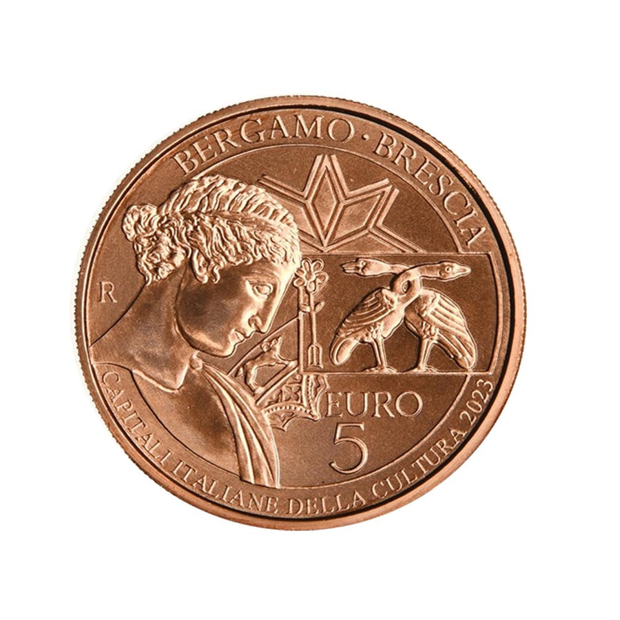 BERGAMO E BRESCIA - Currency of € 5 copper - Corner flower 2023