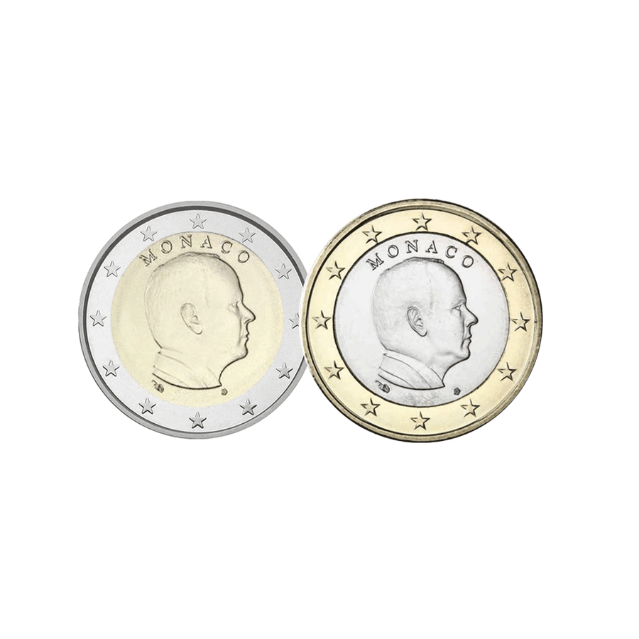 Monaco 2023 - Lotto di 1 e 2 euro commemorativo - Profilo Prince (copia)