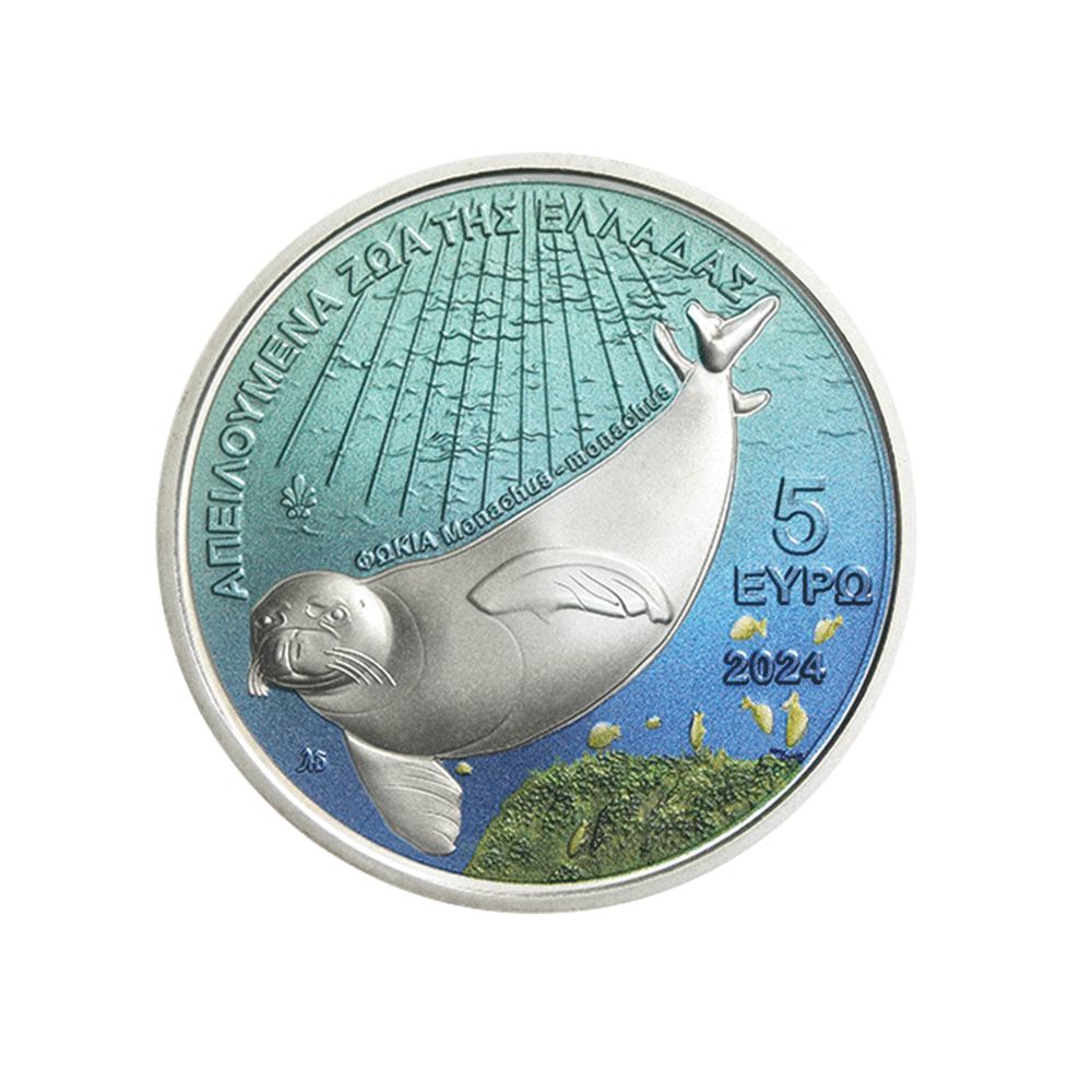 Grèce 2024 - Monnaie de 5€ Argent - Phoque Moine de Méditerrannée - BE