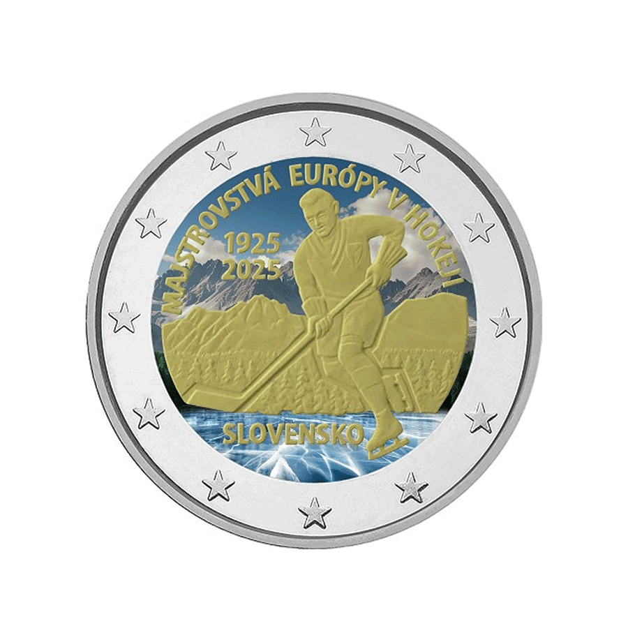 Slovaquie 2025 - 2 Euro Commémorative - 100 ans du Premier Championnat d'Europe de Hockey sur Glace - Colorisée