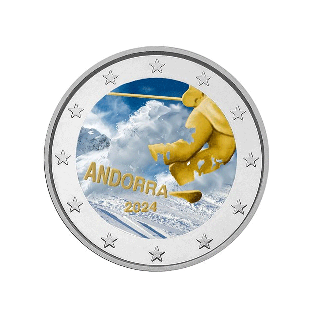 Andorre 2024 - 2 Euro Commémorative - Centenaire du ski en Andorre - Colorisée