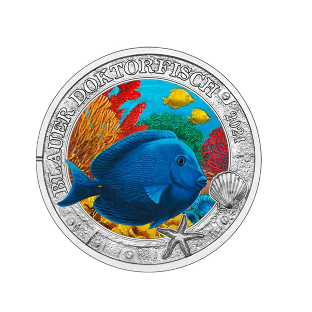 Autriche 2024 - Poisson Chirurgien bleu - Monnaie de 3 Euro Commémorative