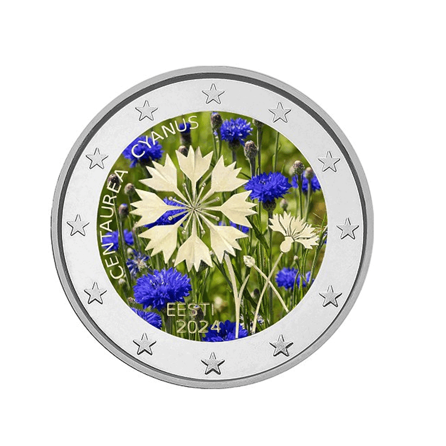 Estonie 2024 - 2 Euro Commémorative - Le Bleuet, Fleur Nationale - Colorisée