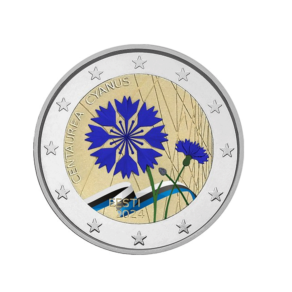 Estonie 2024 - 2 Euro Commémorative - Le Bleuet, Fleur Nationale - Colorisée