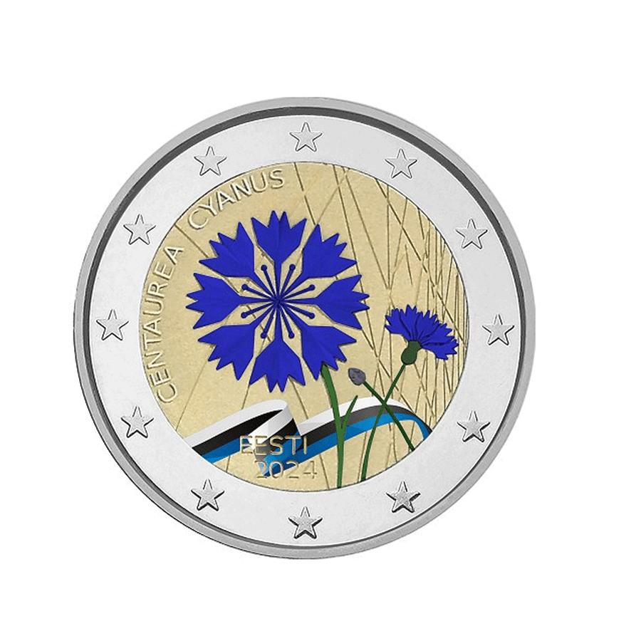 Estonie 2024 - 2 Euro Commémorative - Le Bleuet, Fleur Nationale - Colorisée