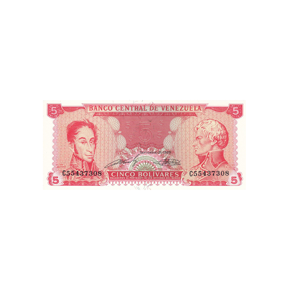 Venezuela - Billet de 5 Bolivares - 1989