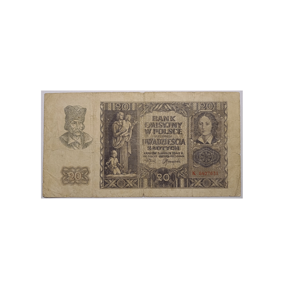 Pologne - Billet de 20 Zloty - 1940