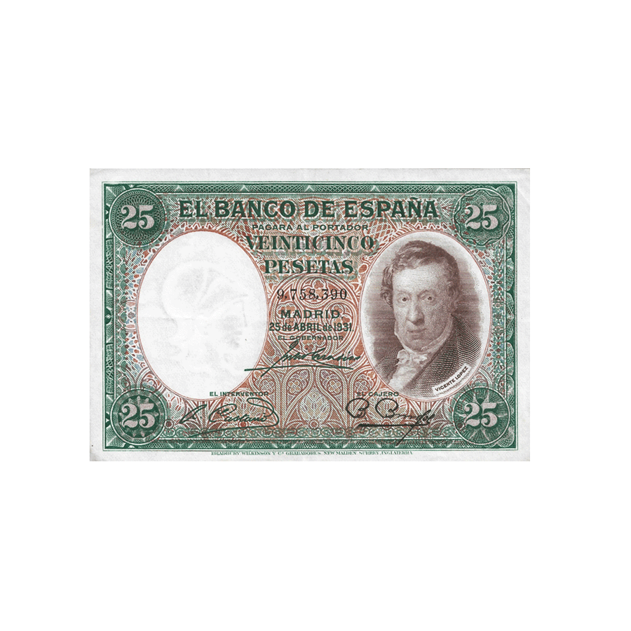 Espagne - Billet de 25 Pesetas - Vicente Lopez - 1931