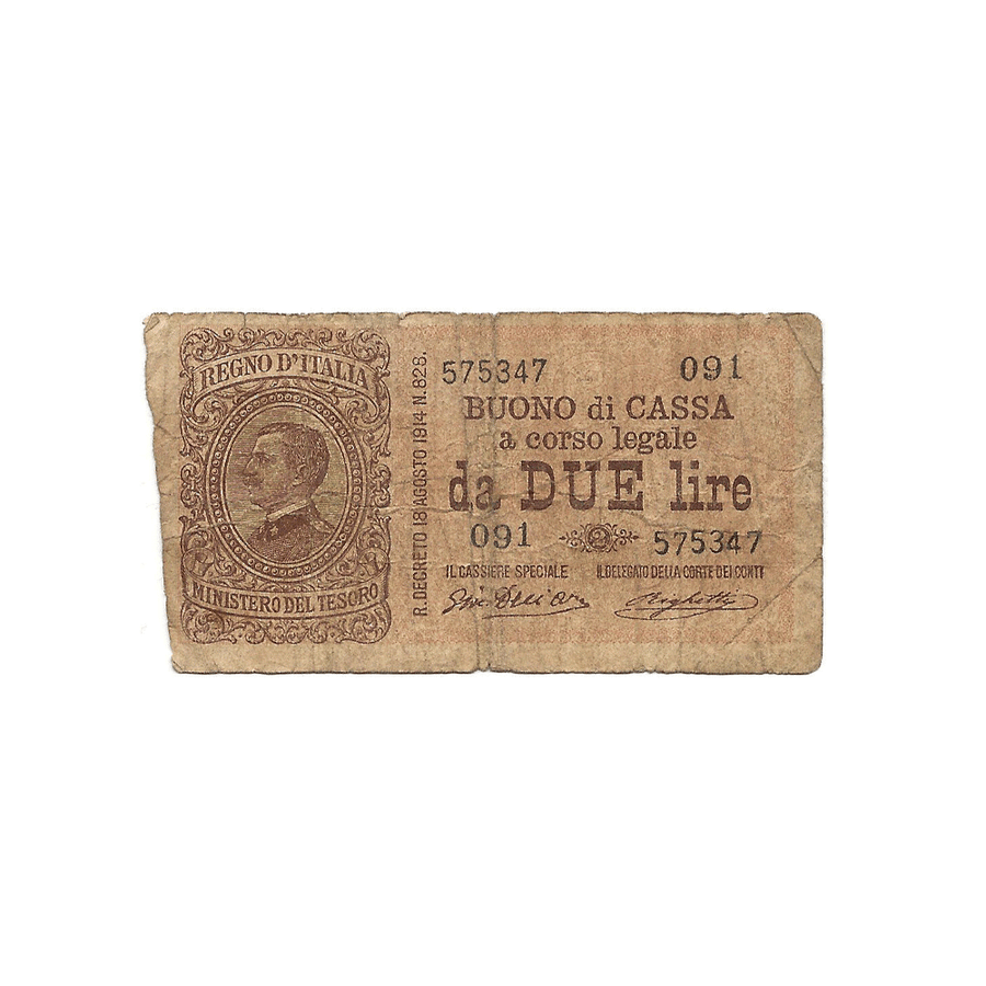 Italie - Billet de 2 Lires - 1914-1922