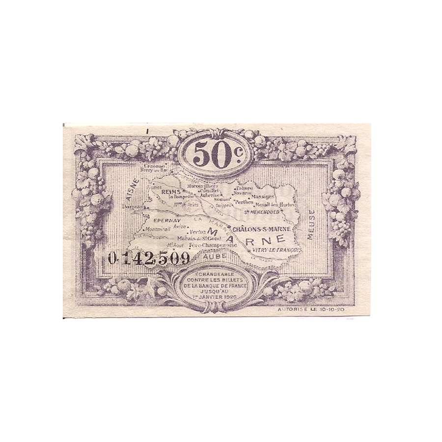 France - Billet de 50 Centimes - Chambre des Commerce de la Marne - 1922