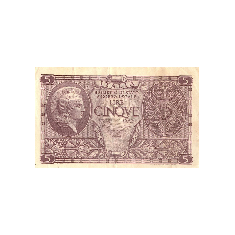 Italy - 5 Lire Banknote - 1944