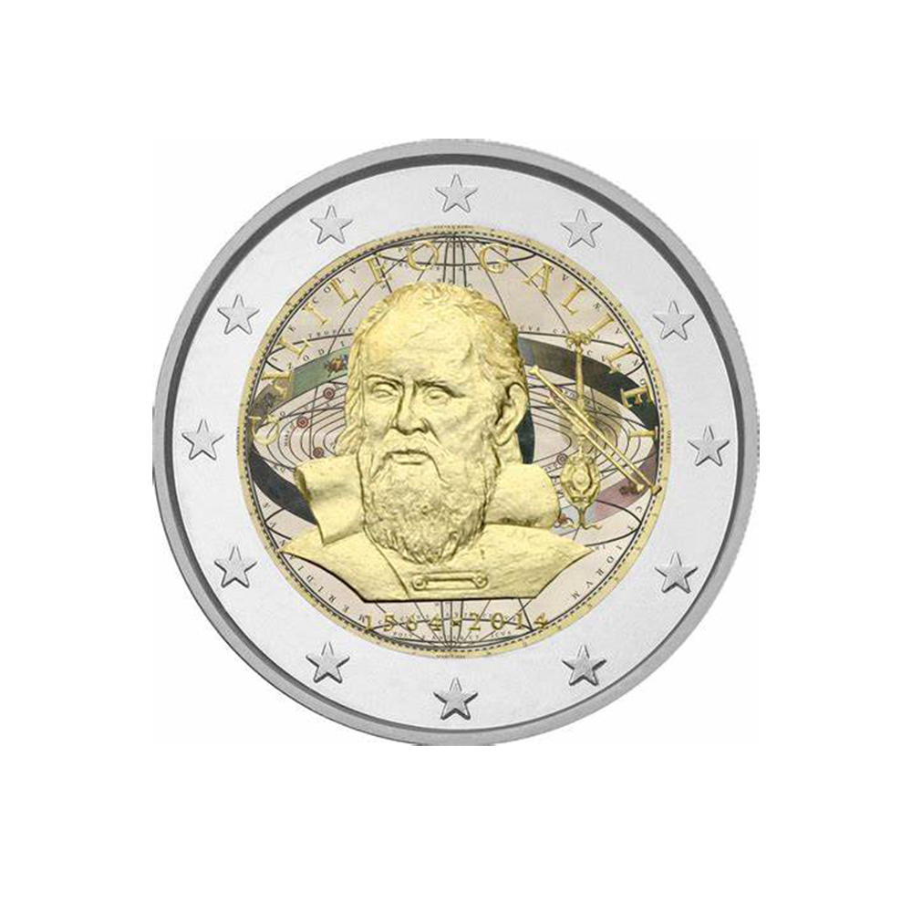 2 euro commemorative - Italy 2014 - 450th anniversary of Galileo Galilei - Colorized