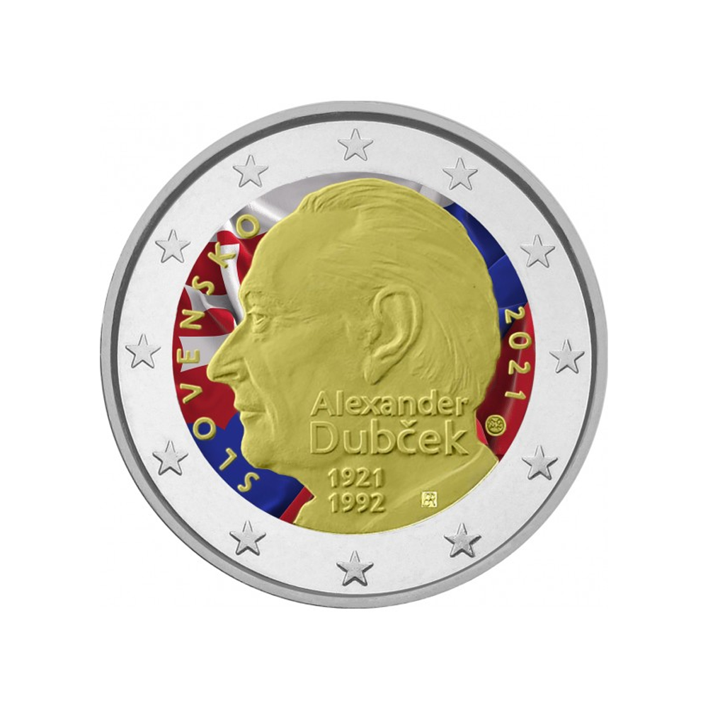 Slovaquie 2021 - 2 Euro Commémorative - 100ème anniversaire de la naissance d’Alexander Dubcek #2 - Colorisée