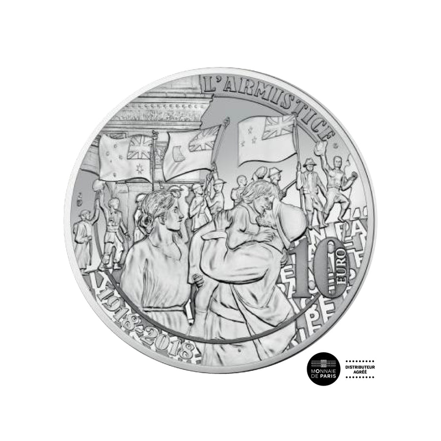 Les Hommes et les Femmes dans la Grande Guerre -  Liesse Populaire - Monnaie de 10 euro Argent - BE 2018